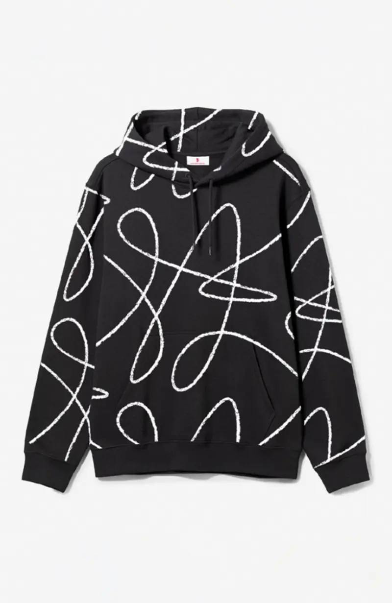 Doodle Pattern Hoodie - Black